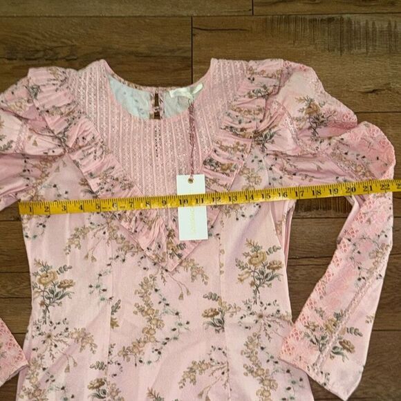 NWT LoveShackFancy Womens Puff Sleeve Cedella Mini Dress Honey Dew Pink Sz 4 - Picture 10 of 15